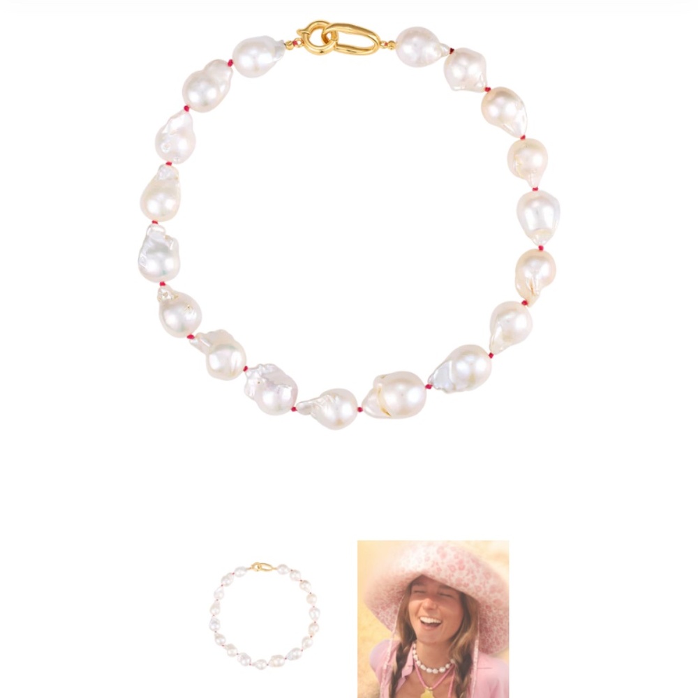 Logan Tay Pink Pearl Chunky Statement Necklace Coquette Y2K Glam
